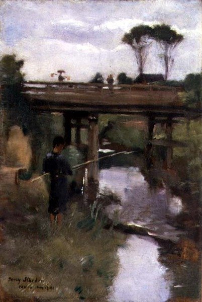 Fisherboy, Tokyo, maj 1891 (olie på panel) af Percy Sturdee