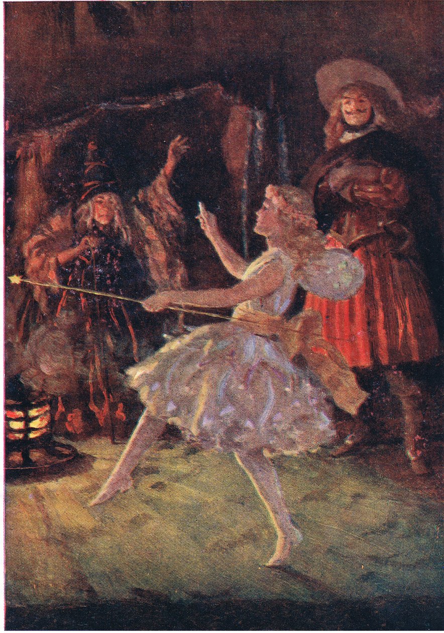 Bagerst i hulen dukkede en lille figur i overskyet hvid op fra Little Women udgivet af Associated Newspapers Limited, ca. 1940 (farve litho) af Percy Tarrant