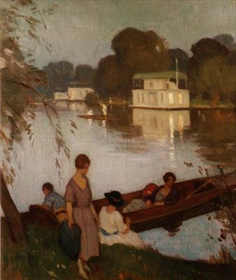 På Themsen, ca. 1925 (olie på lærred) af Percy William Gibbs