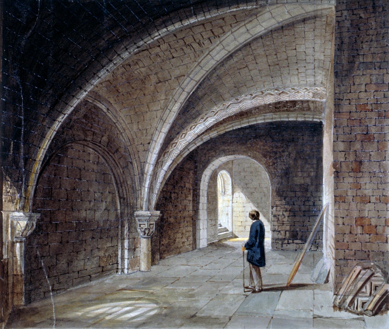 Krypten under Church of St James in the Wall, Wood Street Square, City of London, 1855. af Percy William Justyne