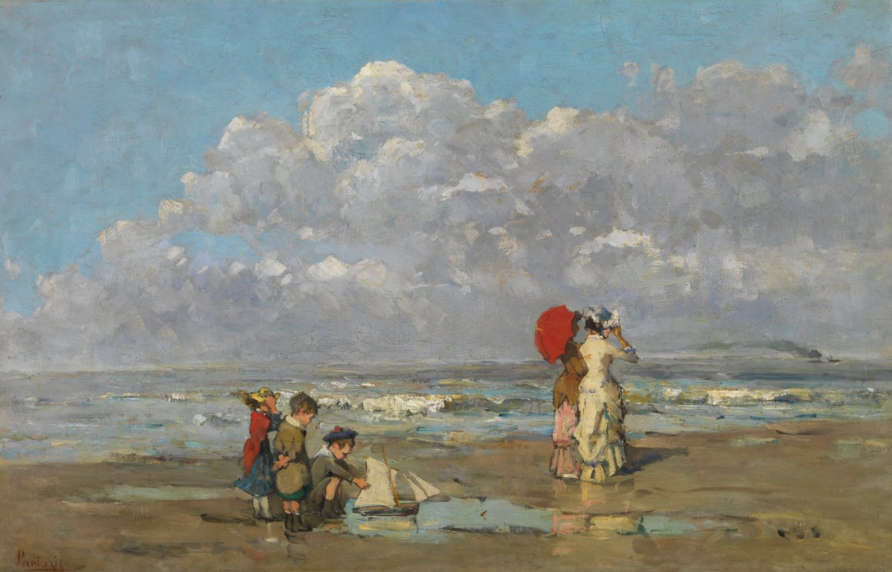 På stranden (olie på lærred) af Pericles Pantazis