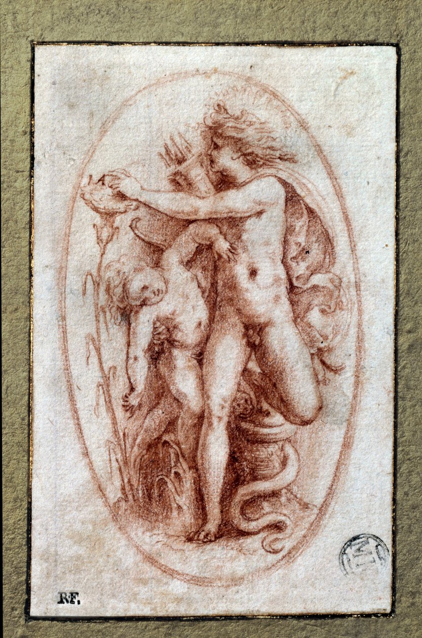 Apollo og Hyacint. Tegning a la sanguine af Pietro Buonaccorsi (1500-1546 / 47) også kendt som Pierino del Vaga af Perino del Vaga