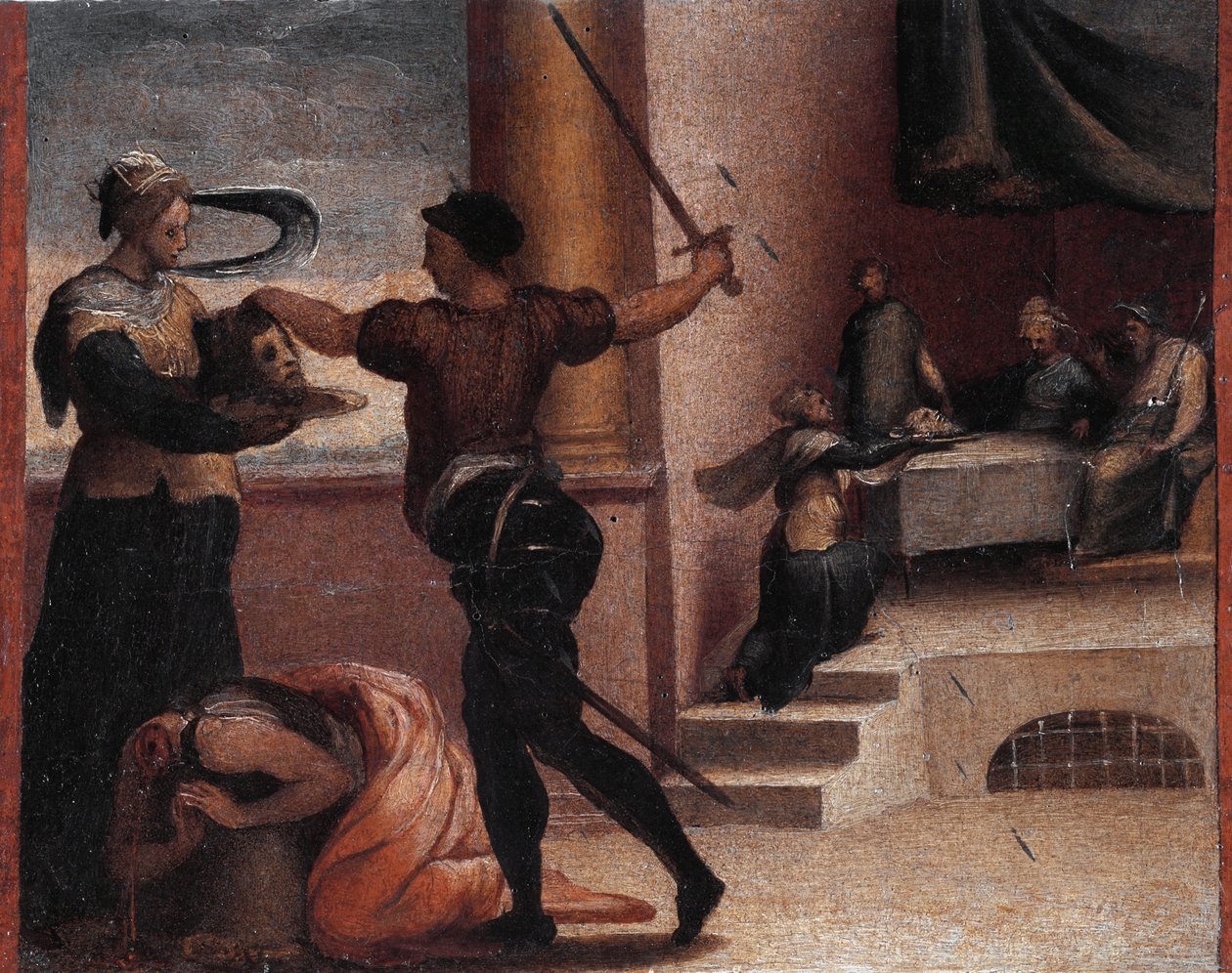 Salome og halshugget St. Johannes Døber (Oil på lærred, omkring 1535) af Perino del Vaga