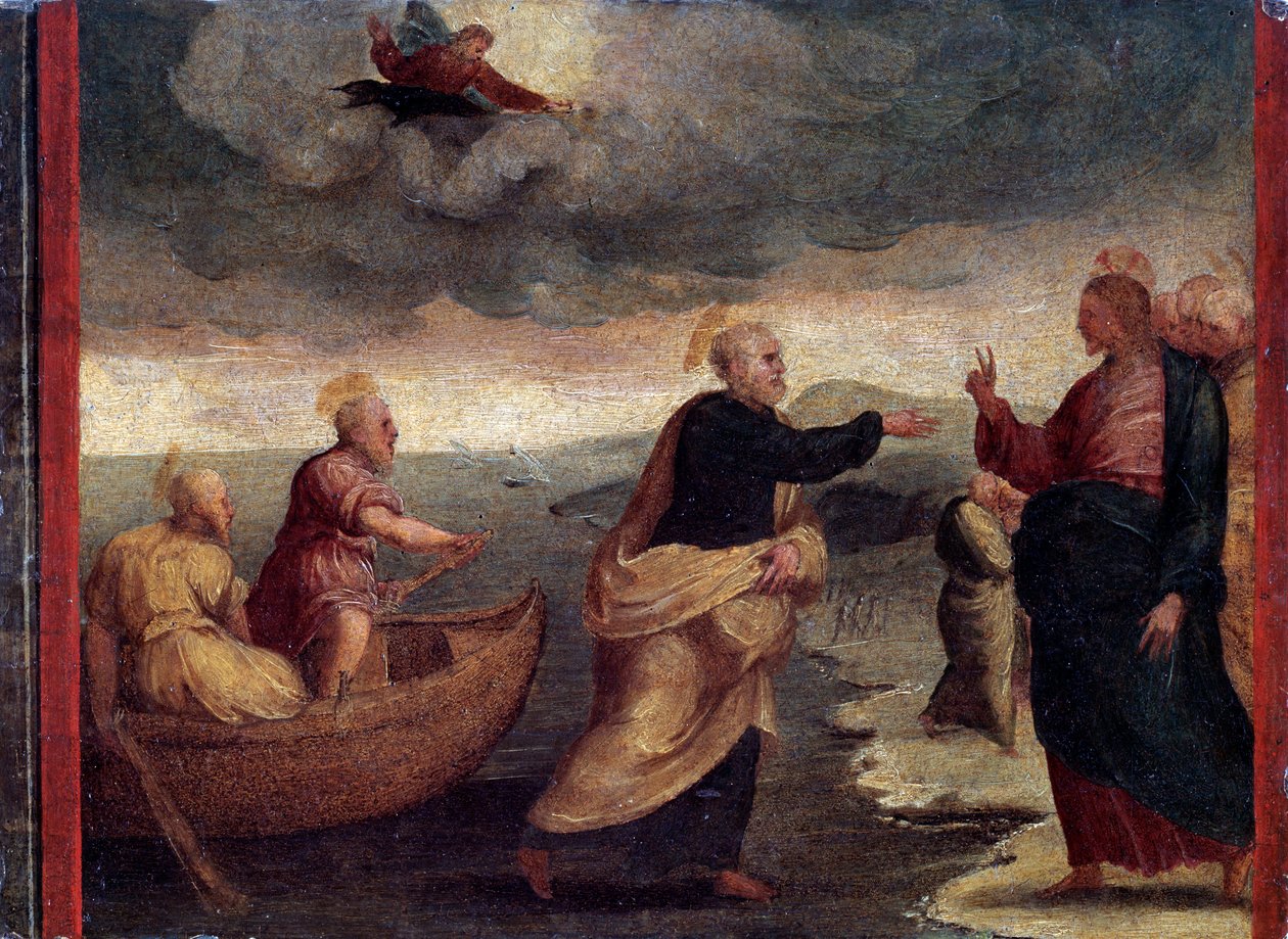 The Calling of Saints Peter and Andrew, detalje (olie på panel af Perino del Vaga