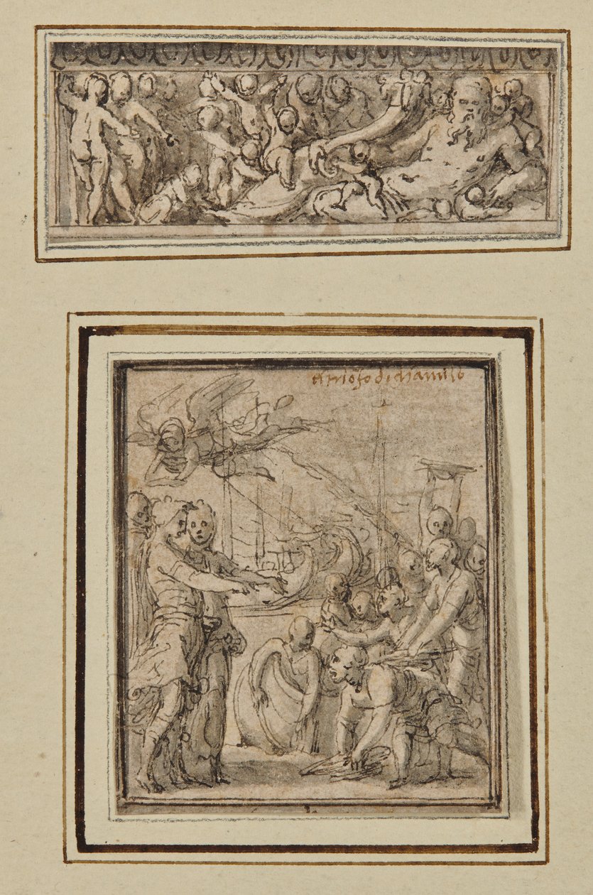 Flodgud omgivet af putti; og Marcus Furius Camillus
