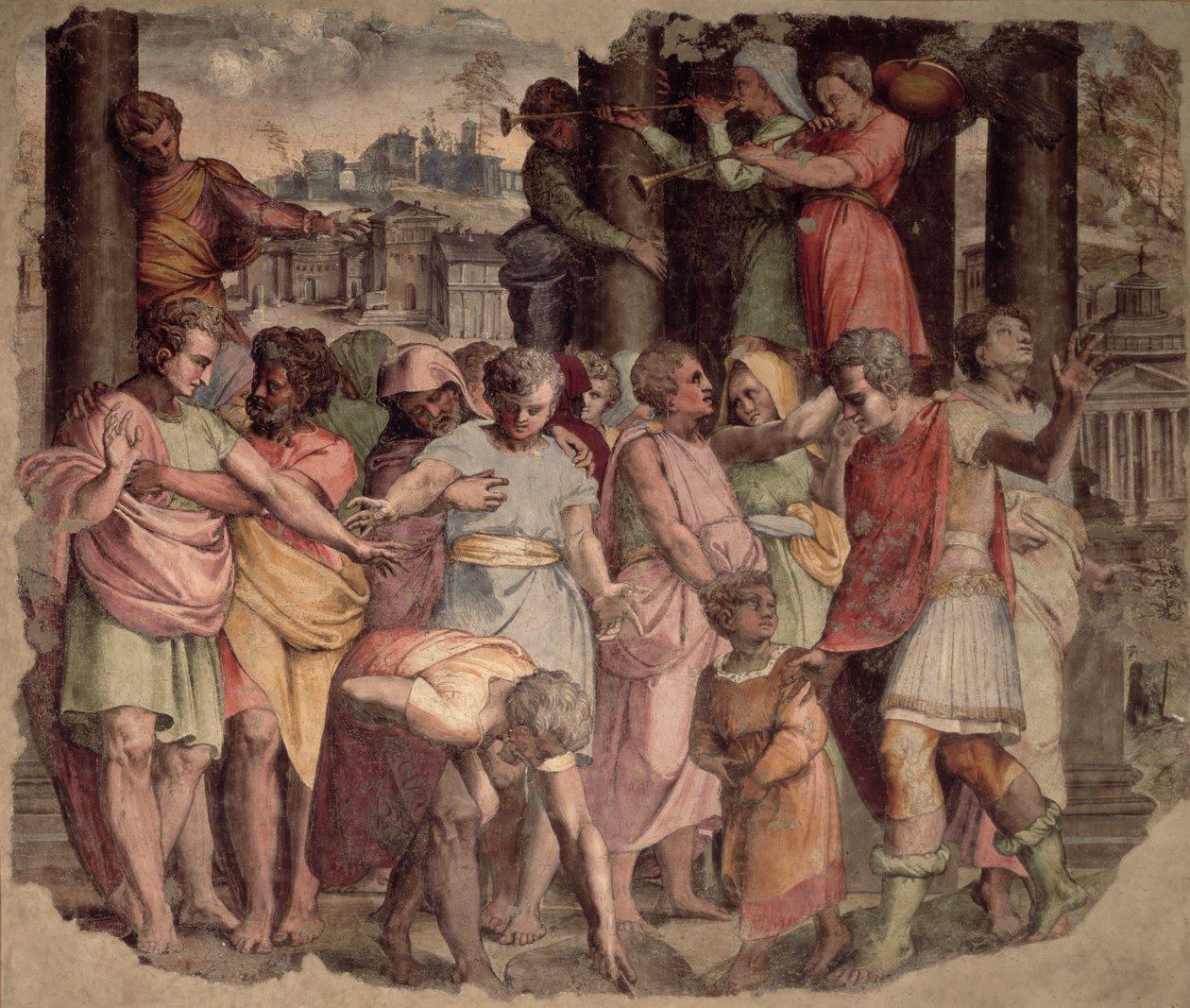 Tarquinius den Stolte grundlægger Jupiters tempel på Capitol Hill, ca. 1525 af Perino del Vaga