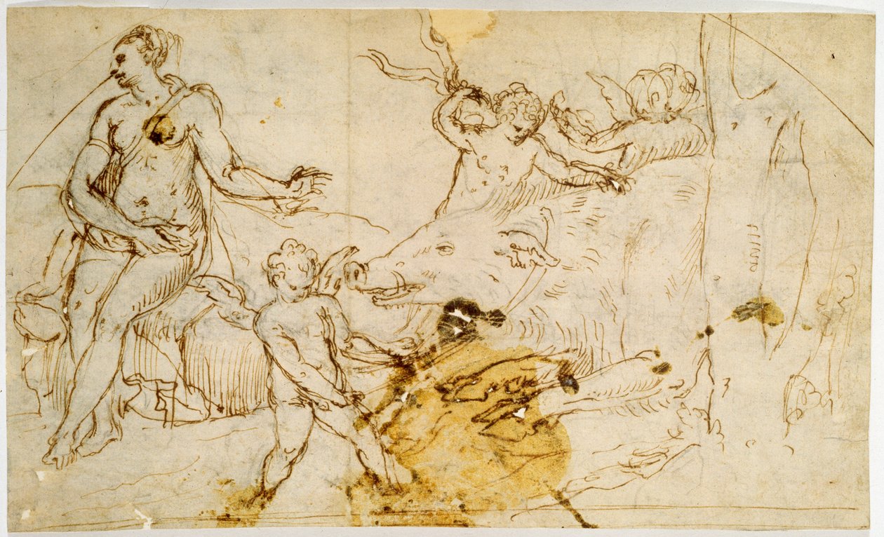 Venus, putti og et vildsvin, ca. 1520-1540 af Perino del Vaga