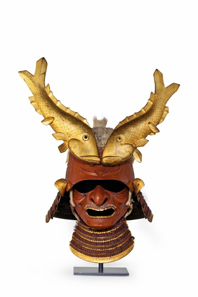 En kawari kabuto (eksotisk hjelm) (ornebørster og lakeret jern) af Period Momoyama