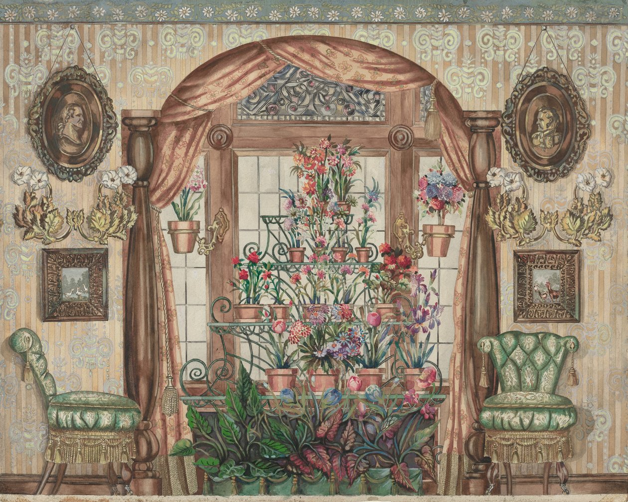 Udestuevindue med blomster, 19351942. af Perkins Harnly