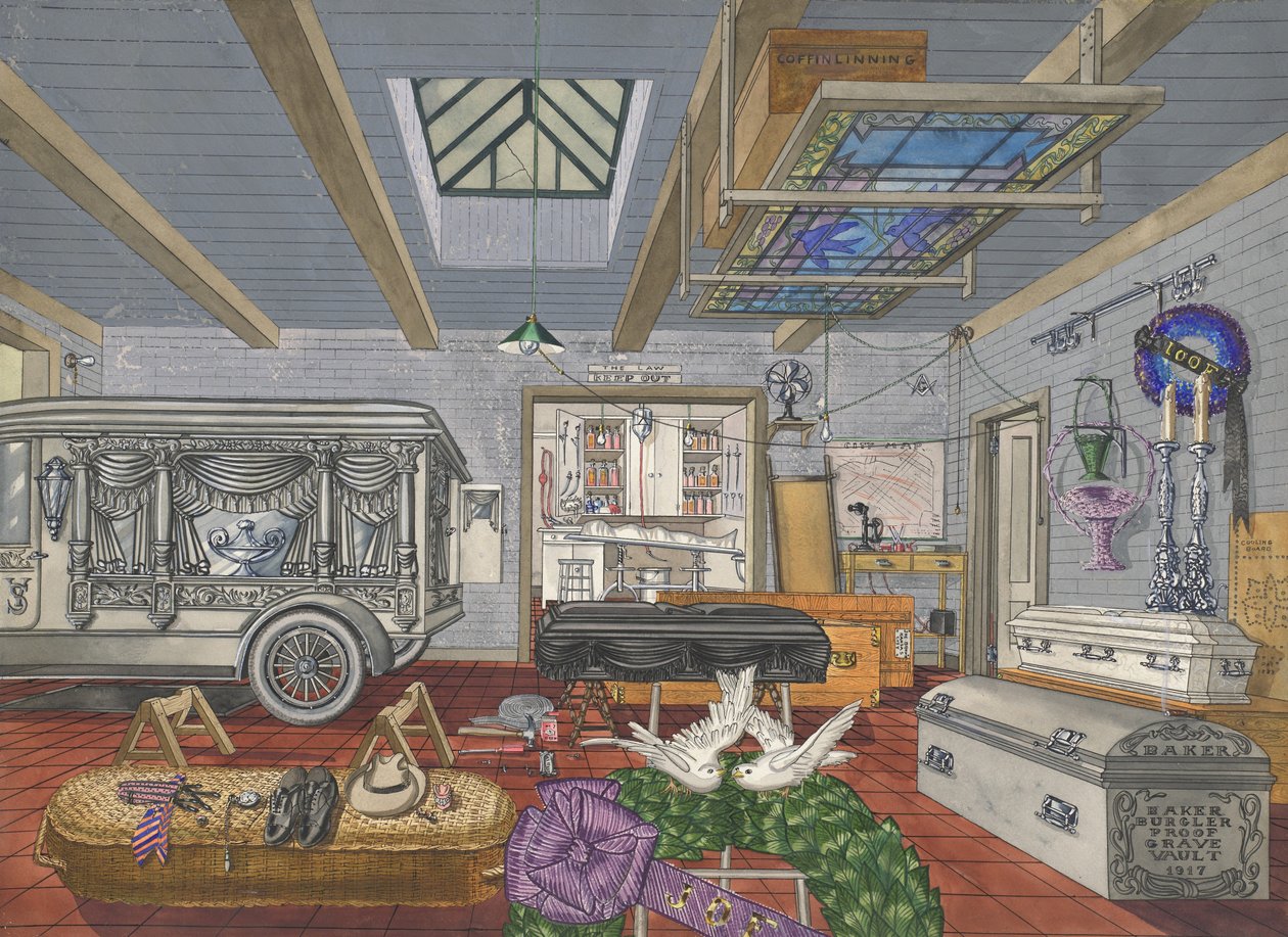 Begravelsessalonens garage, 1917, 19351942. af Perkins Harnly