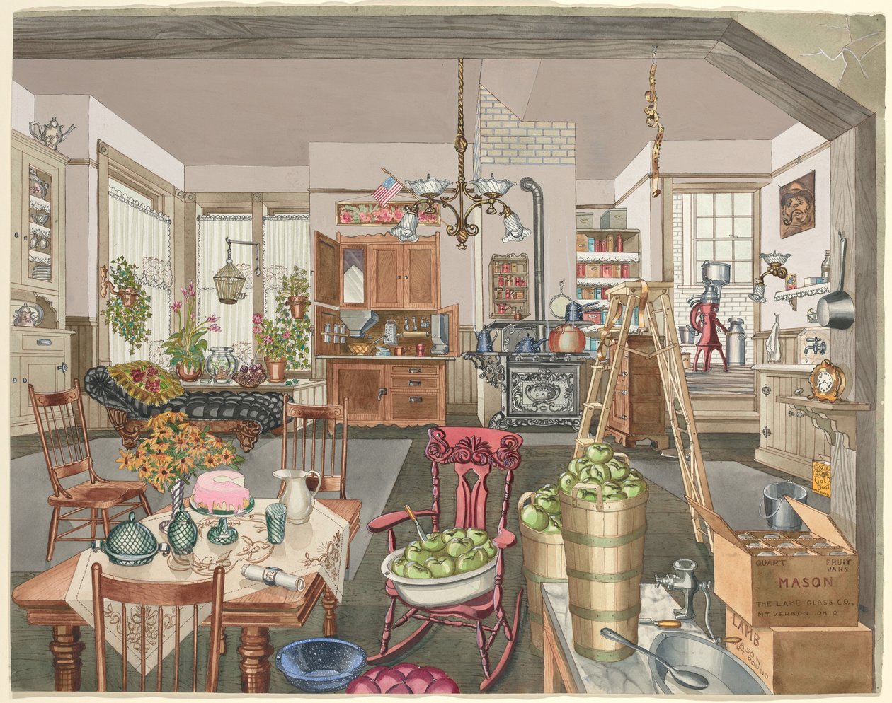Semi-landligt køkken og spisestue, 1910, 19351942. af Perkins Harnly