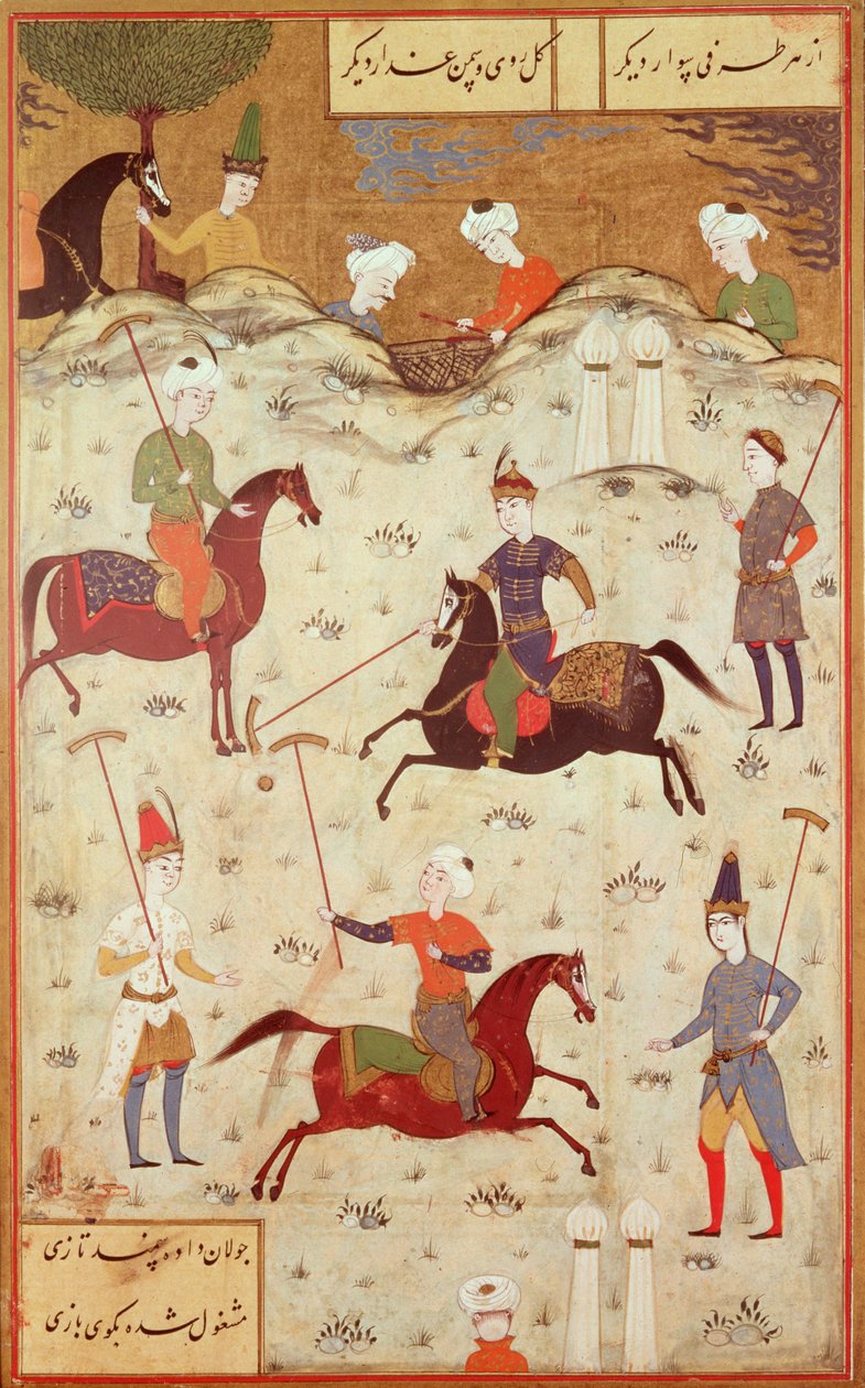 A Game of Polo (pen, blæk og wc på papir) af Persian School