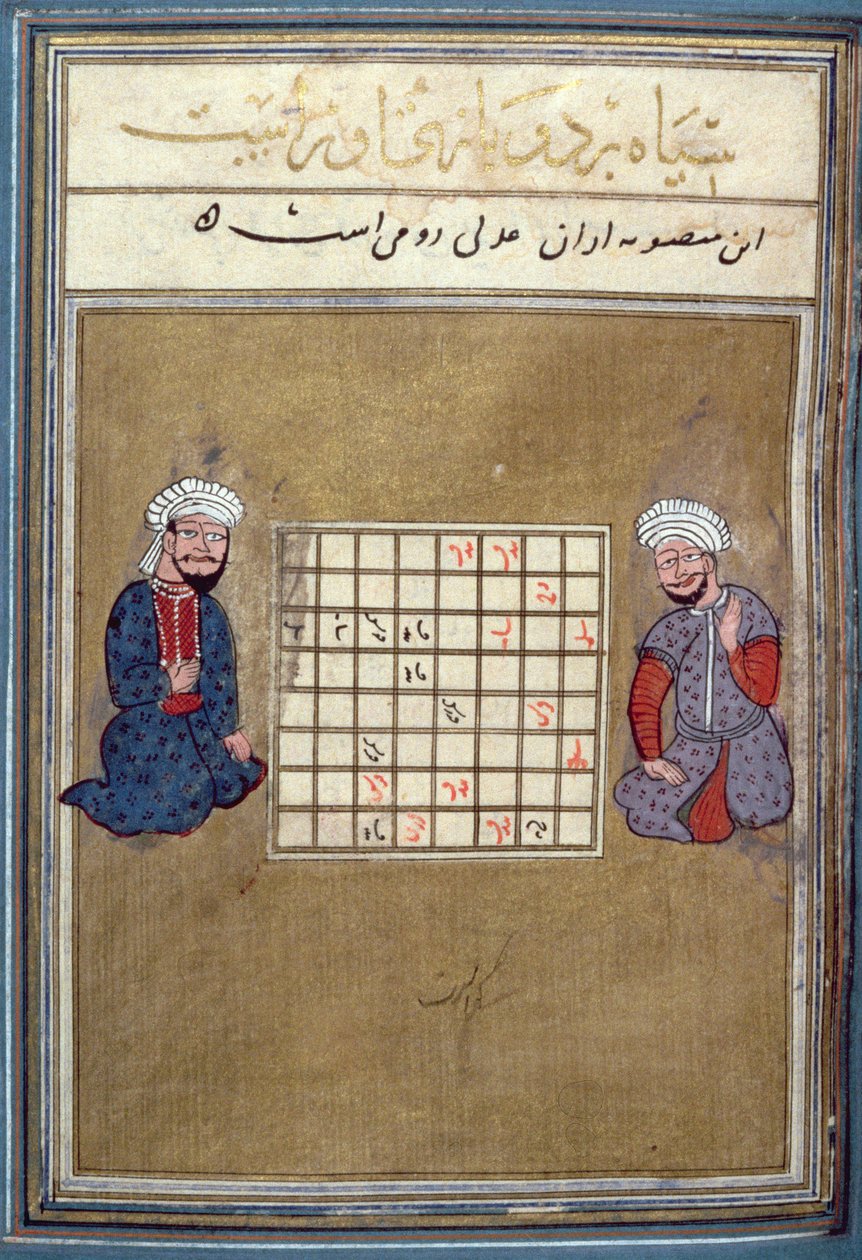 Skakspillere, side fra en afhandling om skak, tidlig safavid, anden halvdel af det 16. århundrede af Persian School