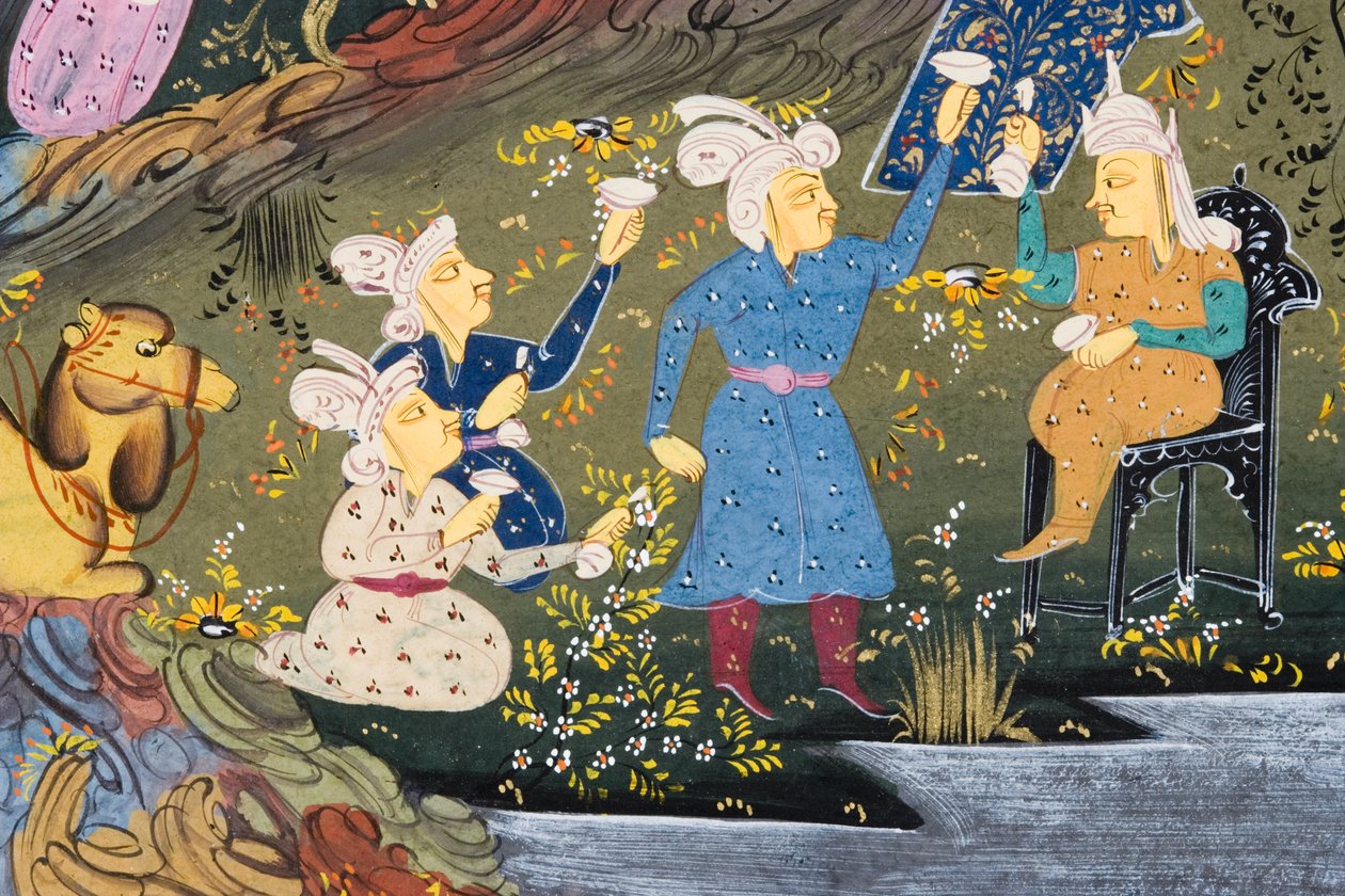 Drikkefest udendørs ved floden eller søen (ugennemsigtigt toilet på papir) (detalje af 272915) af Persian School