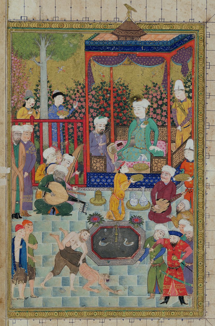 Ms C-822 fol.1v En fyrstelig modtagelse, illustration fra 