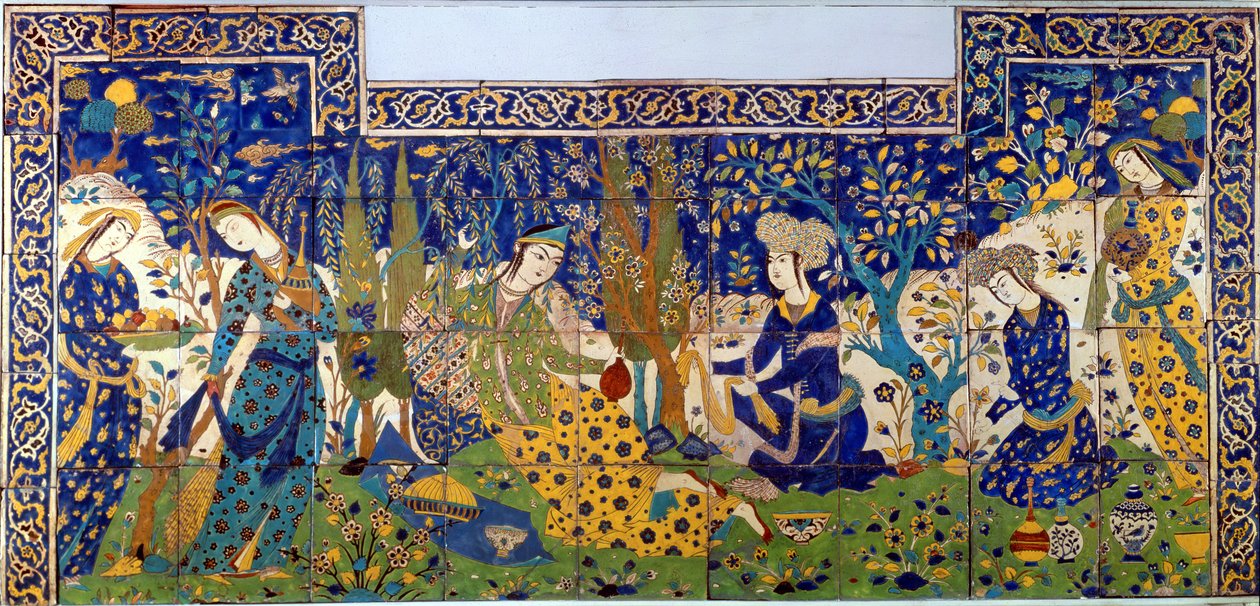 Panel af glaseret lertøj fliseværk, Isfahan (fritware) af Persian School