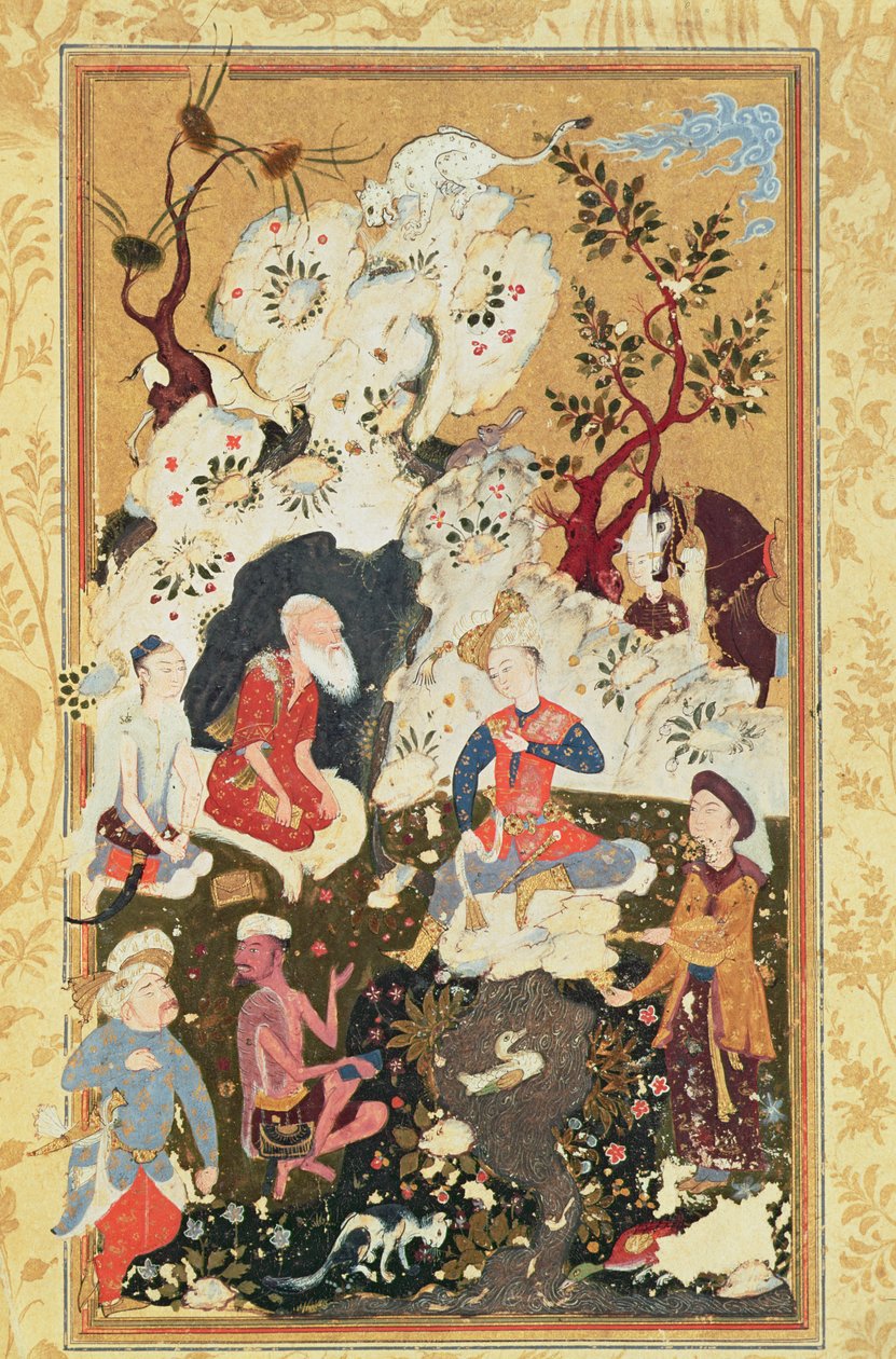 Prins på besøg hos en asketiker, fra "Kærlighedsbogen", Safavid-dynastiet af Persian School
