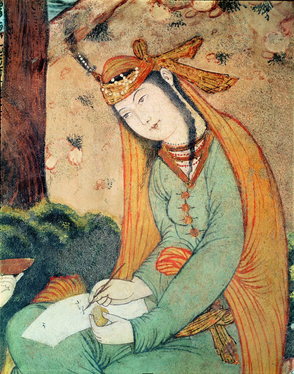 Kvinde skriver i retten til Shah Abbas I (1571-1629) 1585-1627 af Persian School