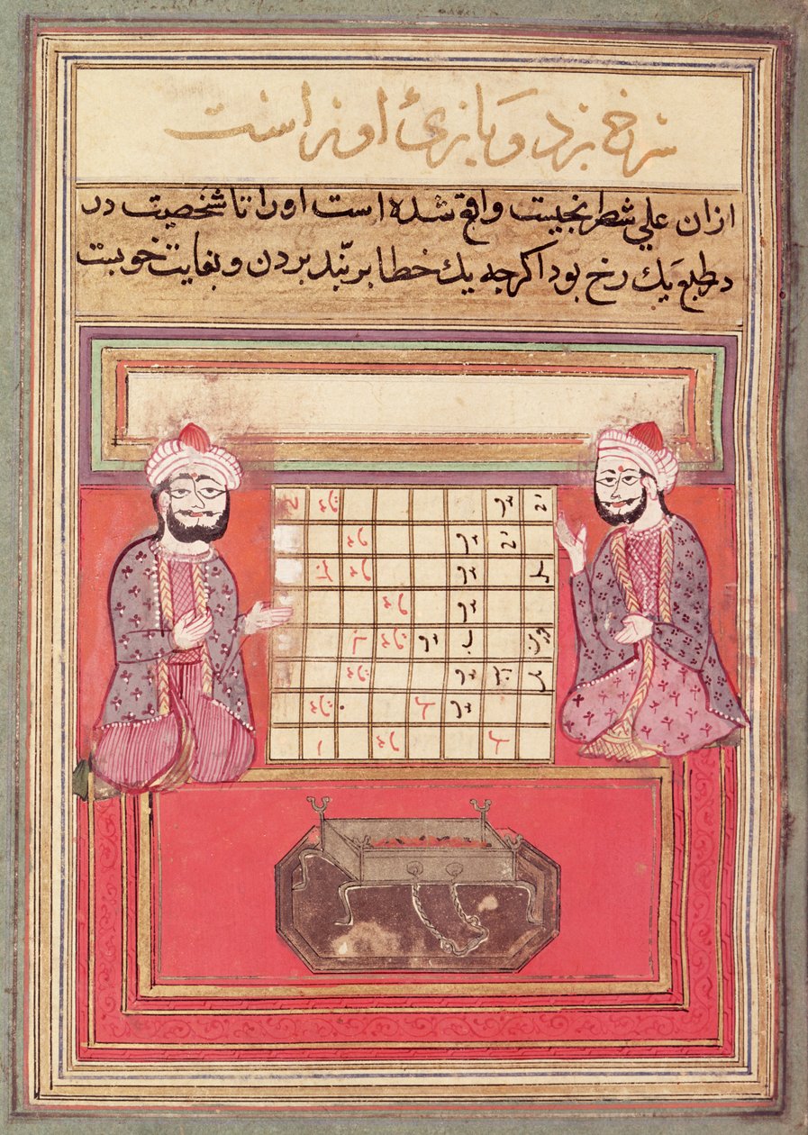 Belysning fra en persisk afhandling om skak, muligvis 1300-tallet (pen, wc og blæk på papir) af Persian School
