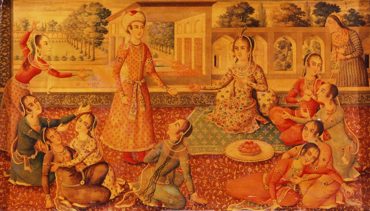 En sen Zand-lakeret papirmache kiste, ca. 1794-95 af Persian School