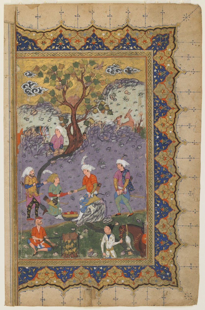 En prins siddende i et landskab med tjenere, ca. 1600 af Persian School