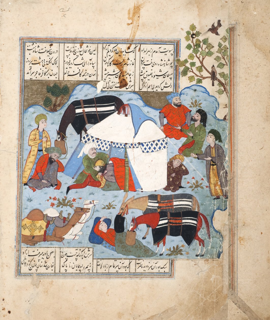 En sovende mand bliver halshugget i sit telt, ca. 1560 (ugennemsigtig akvarel på papir) af Persian School