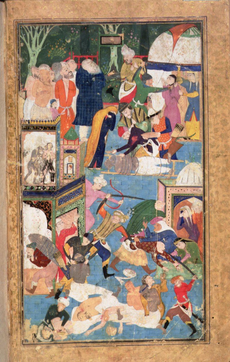 Tilføj 22703 fol.52v Plyndringen af Isfahan i 1387, der viser Timurs styrker, der plyndrer, plyndrer og myrder af Persian School