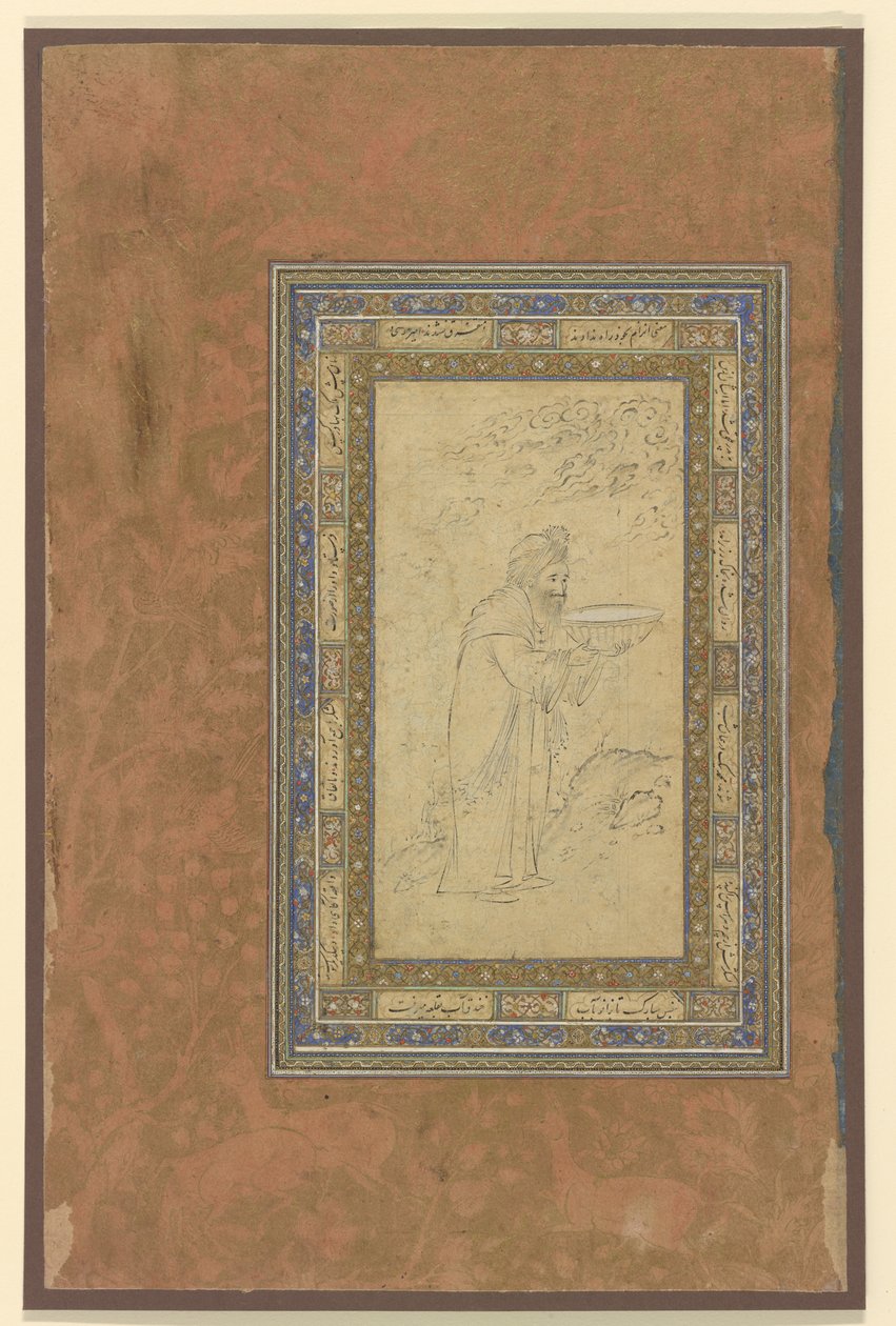 En gammel mand bærer en skål, ca. 1610-15 af Persian School