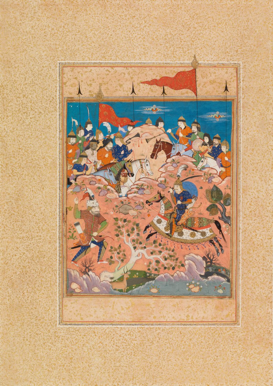 Battle Scene (wc & gouache på vellum) af Persian School