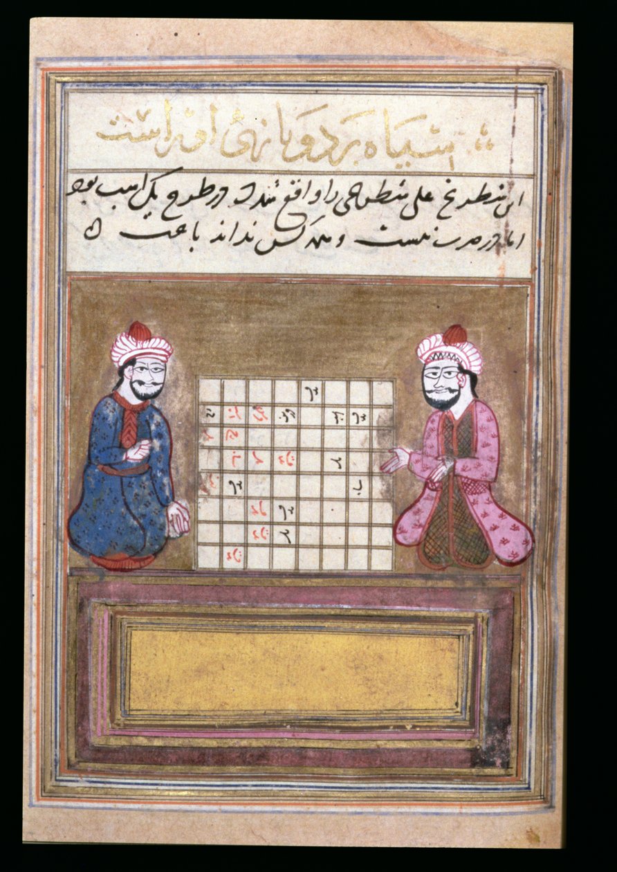 Skakspillere, side fra en afhandling om skak, tidlig Safavid, anden halvdel af det 16. århundrede (blæk på papir) af Persian School