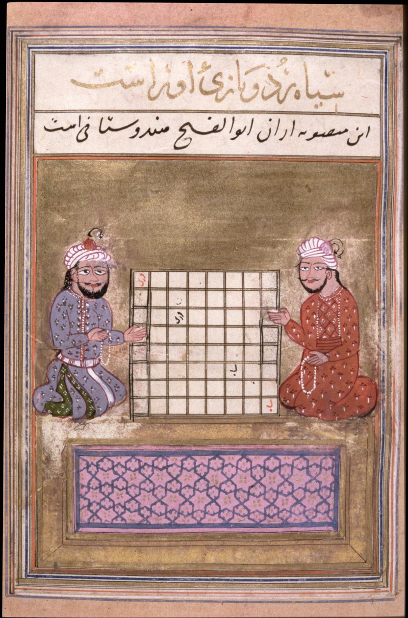 Skakspillere, side fra en afhandling om skak, tidlig Safavid, anden halvdel af det 16. århundrede (blæk på papir) af Persian School
