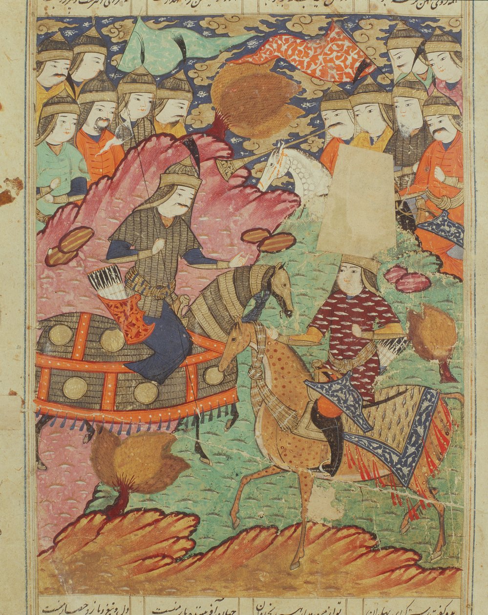 Duel på hesteryg mellem Rostam og Afrasiab, illustration fra Shahnama (Kongernes Bog) af Abul-Qasim Manur Firdawsi (c.934-c.1020) 1619 af Persian School