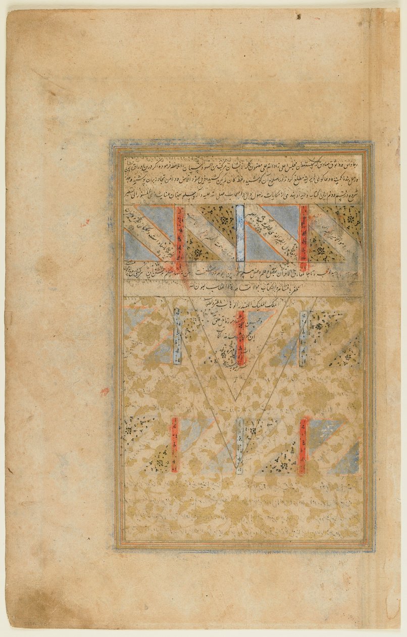 Folio fra en Rawdat al-safa (Renhedens Have) af Mirkhwand (d.1498) Shiraz, Iran, Safavid-periode, 1571-72 (ugennemsigtig akvarel, blæk og guld på papir) af Persian School