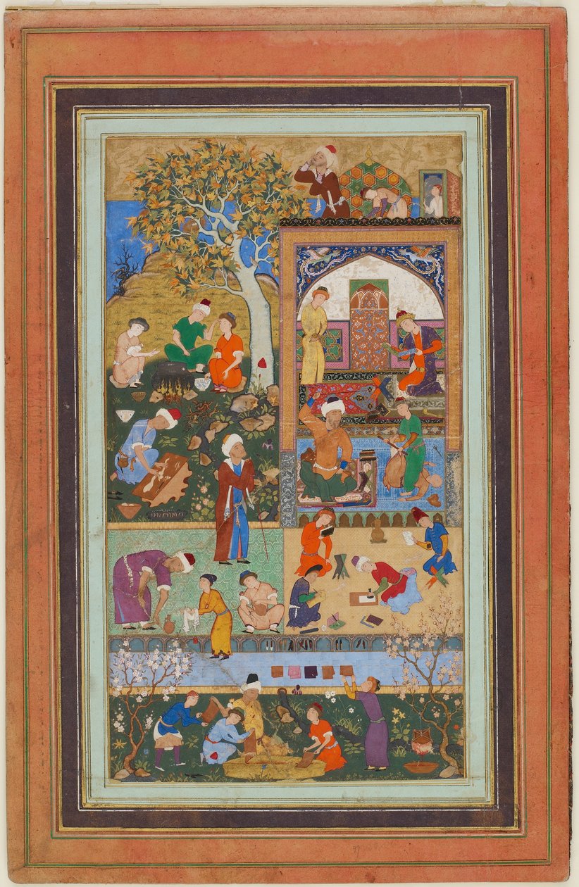 Folio fra et album; A School Scene, Tabriz, Iran, Safavid-periode, ca. 1540 (ugennemsigtig akvarel, blæk og guld på papir) af Persian School