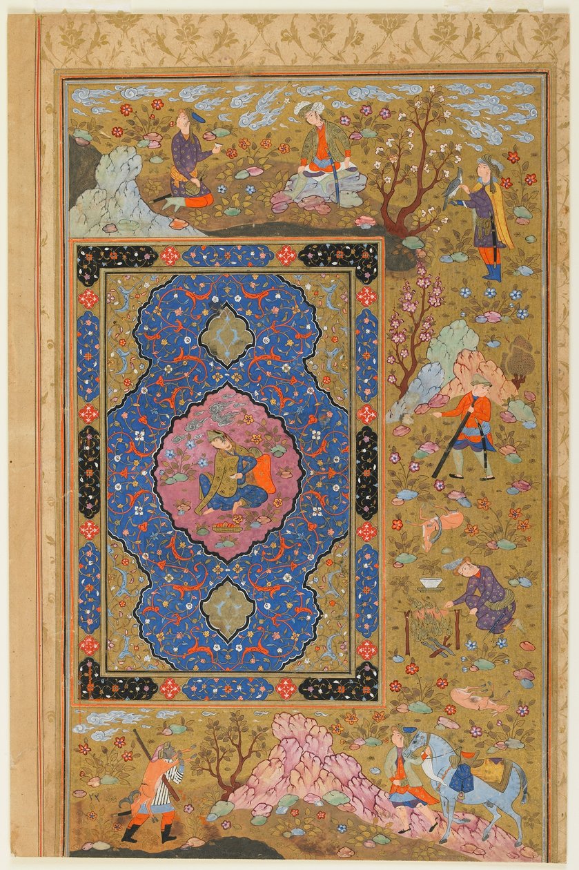 Folio fra et album; bagside: Ung kvinde, Isfahan, Iran, Safavid-periode, 1590-1610 (ugennemsigtig akvarel, blæk og guld på papir) af Persian School