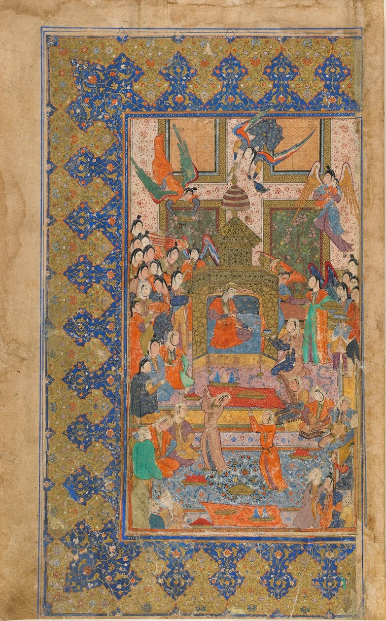 Folio fra en uidentificeret tekst; recto: A Princess Enthroned, Shiraz, Iran, ca. 1560 (ugennemsigtig akvarel, blæk og guld på papir) af Persian School