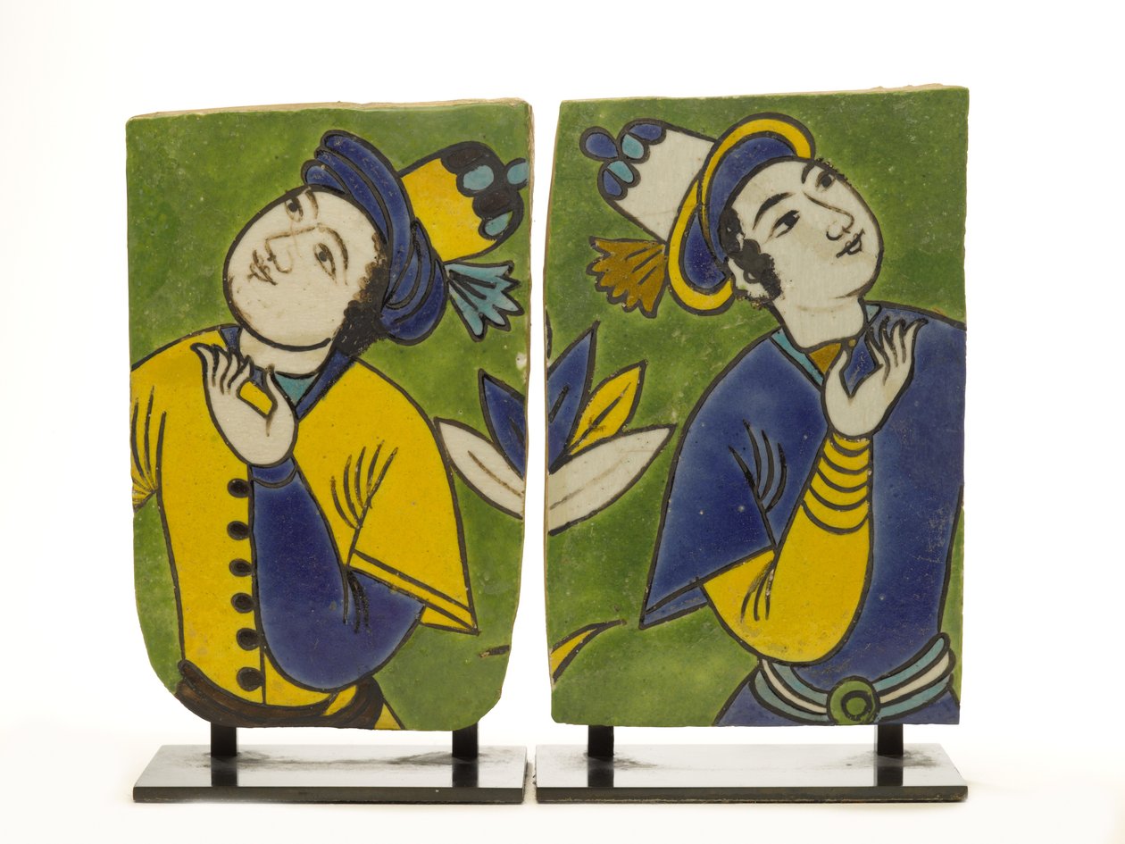 Fragmentære fliser med figurdekoration af Persian School