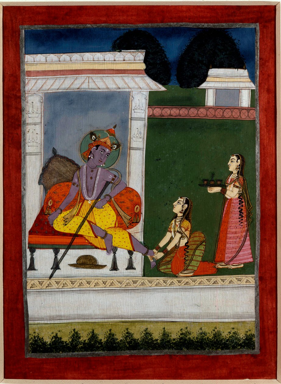 Hinduisme: "" Krishna hviler""" En næste måtter hans fødder. Persisk miniature af den indiske skole i det 17. århundrede. Rennes, Museum of Fine Arts af Persian School