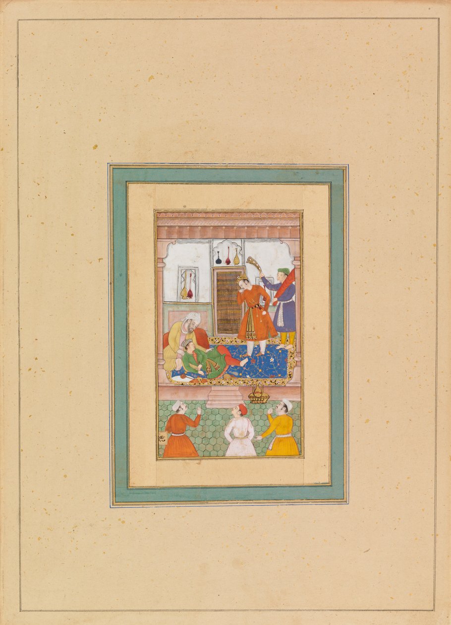 Interiør med figurer (wc på vellum) af Persian School