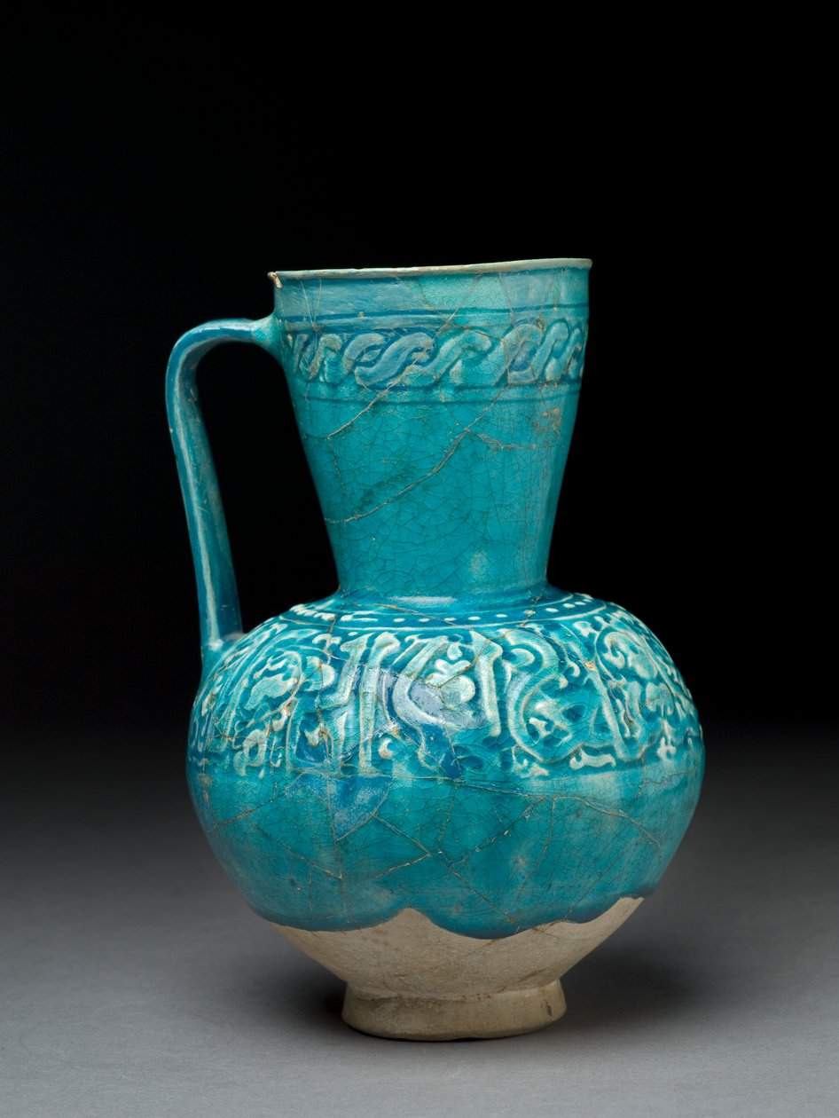 Kande med støbt dekoration, Iran, 1100-tallet (stenpasta med turkis glasur) af Persian School