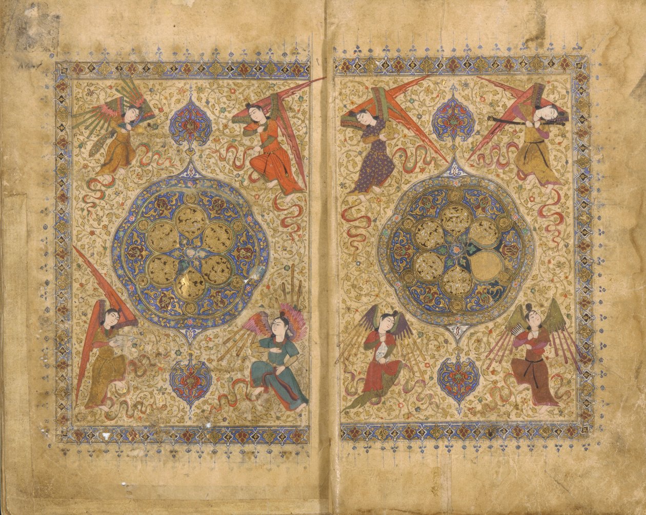 Khamsa (Quintet) af Khwaju Kirmani, Shiraz, Iran, Timurid-perioden, 1437-38 (ugennemsigtig akvarel, blæk og guld på papir) af Persian School