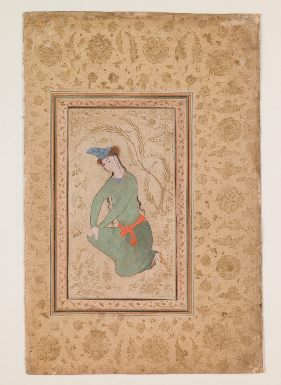 Knælende ungdom, begyndelsen af det 17. århundrede (akvarel på papir) af Persian School