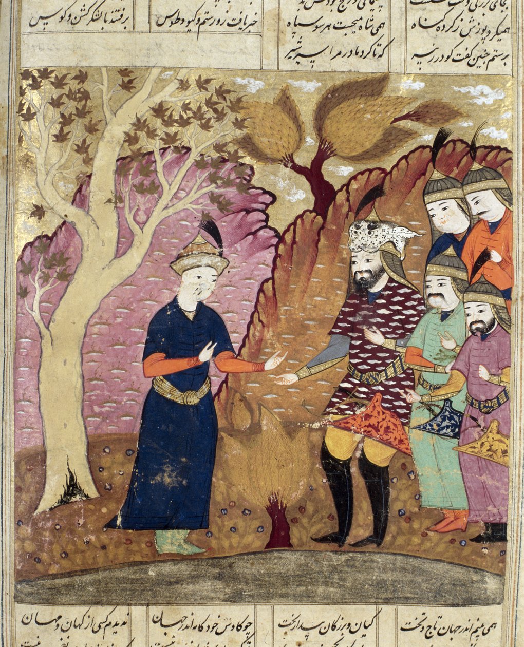 Riddere finder den faldne Kawus, illustration fra Shahnama (Kongernes Bog) af Abul-Qasim Manur Firdawsi (c.934-c.1020) 1619 af Persian School
