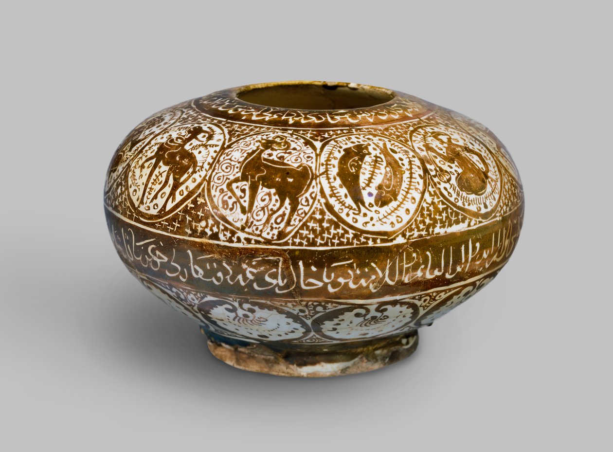 Lusterkrukke, dekoreret med stjernetegn, Kashan, Iran, Seljuk-periode, begyndelsen af det 13. århundrede (stenpasta med glans over glasur) af Persian School