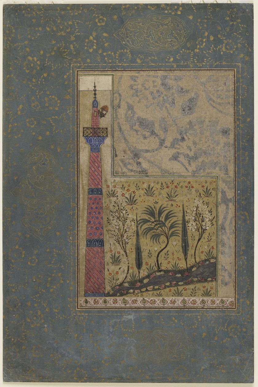 Mand på toppen af en minaret, ca. 1417-18 af Persian School