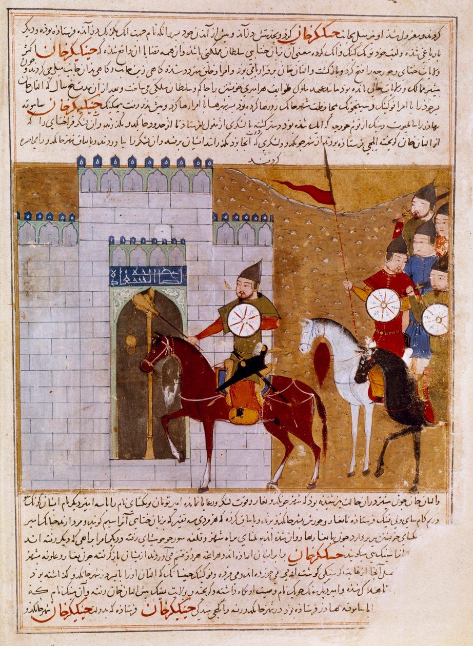 Mongoler, der belejrer en persisk miniature fæstning taget fra "" Jami al-tawarikh"" (Jami al tawarikh) eller "" Universal History"" af historikeren Rashid al-din (al din) (1247-1318) Omkring 1430 Paris, B.N. af Persian School
