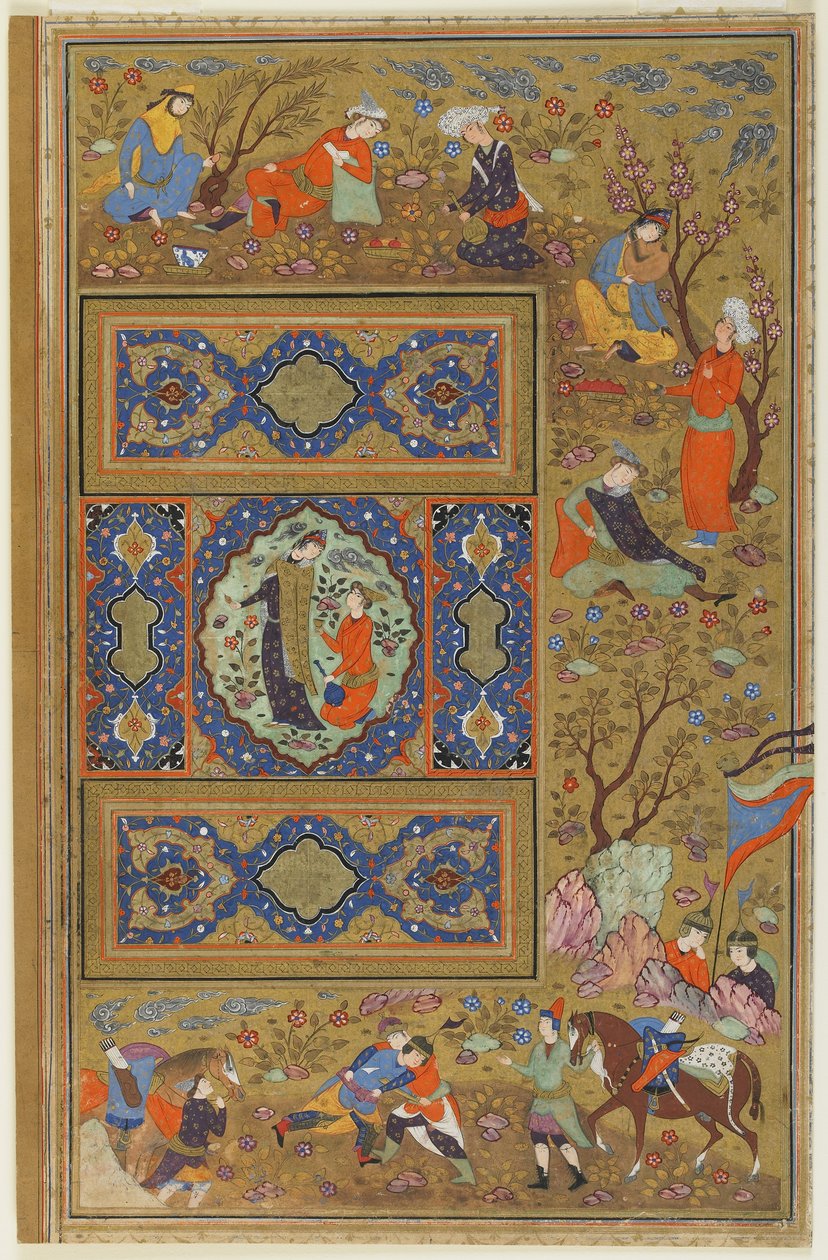 Par elskere, ca. 1590-1610 (blæk, uigennemsigtig akvarel og guld på papir) af Persian School