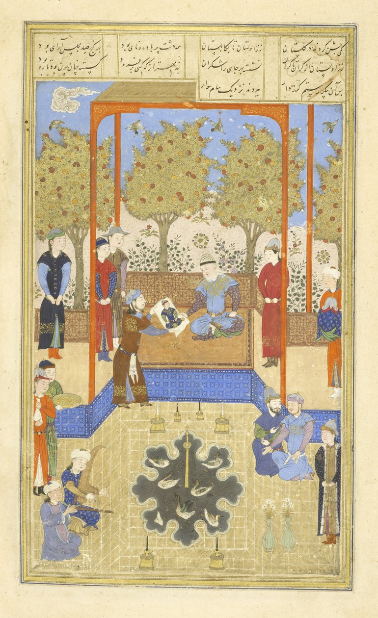 Persisk 239 fol.30b Portræt af spædbarnet Rustam vist til Sām, illustration fra 
