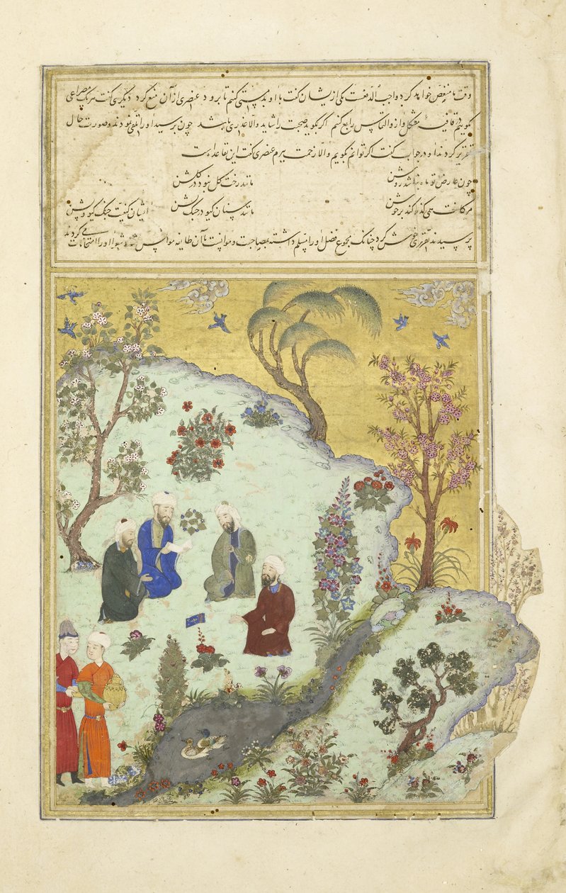 Persisk 239 fol.7a Firdausi møder Ghaznis hofdigtere, illustration fra Shahnama (Kongernes Bog), af Abul-Qasim Mansur Firdawsi (ca.934-c.1020), 1444 af Persian School