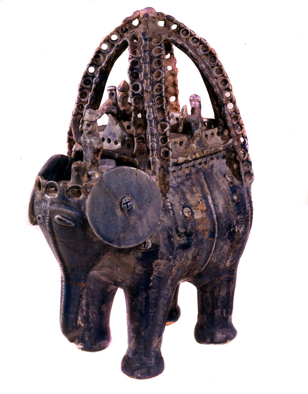 Persisk kunst: rhyton eller rhyton eller rhyton i blå fajance fra regionen Gorgan i Iran. 13. århundrede. Teheran, arkæologisk museum af Persian School